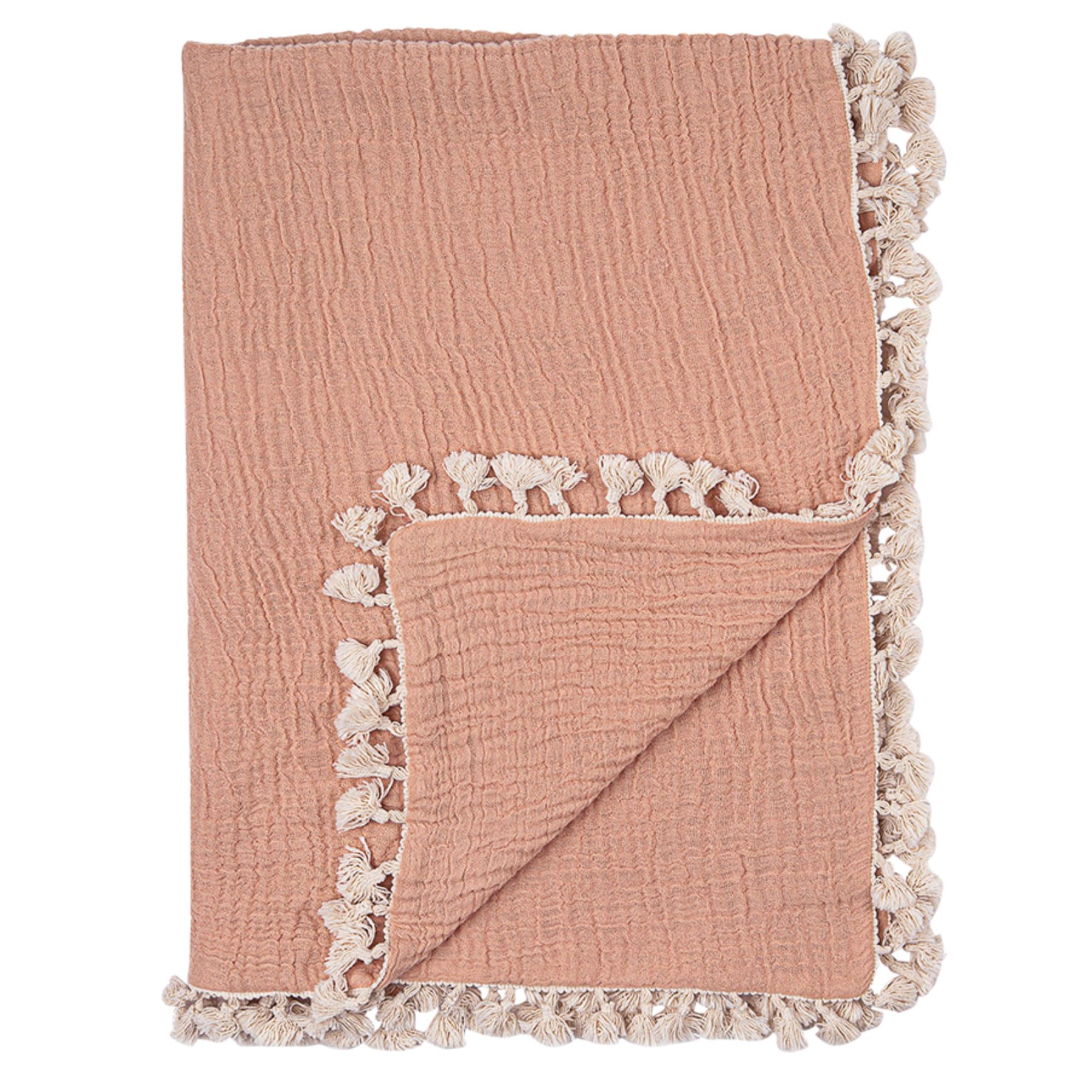 Beige muslin blanket on white background