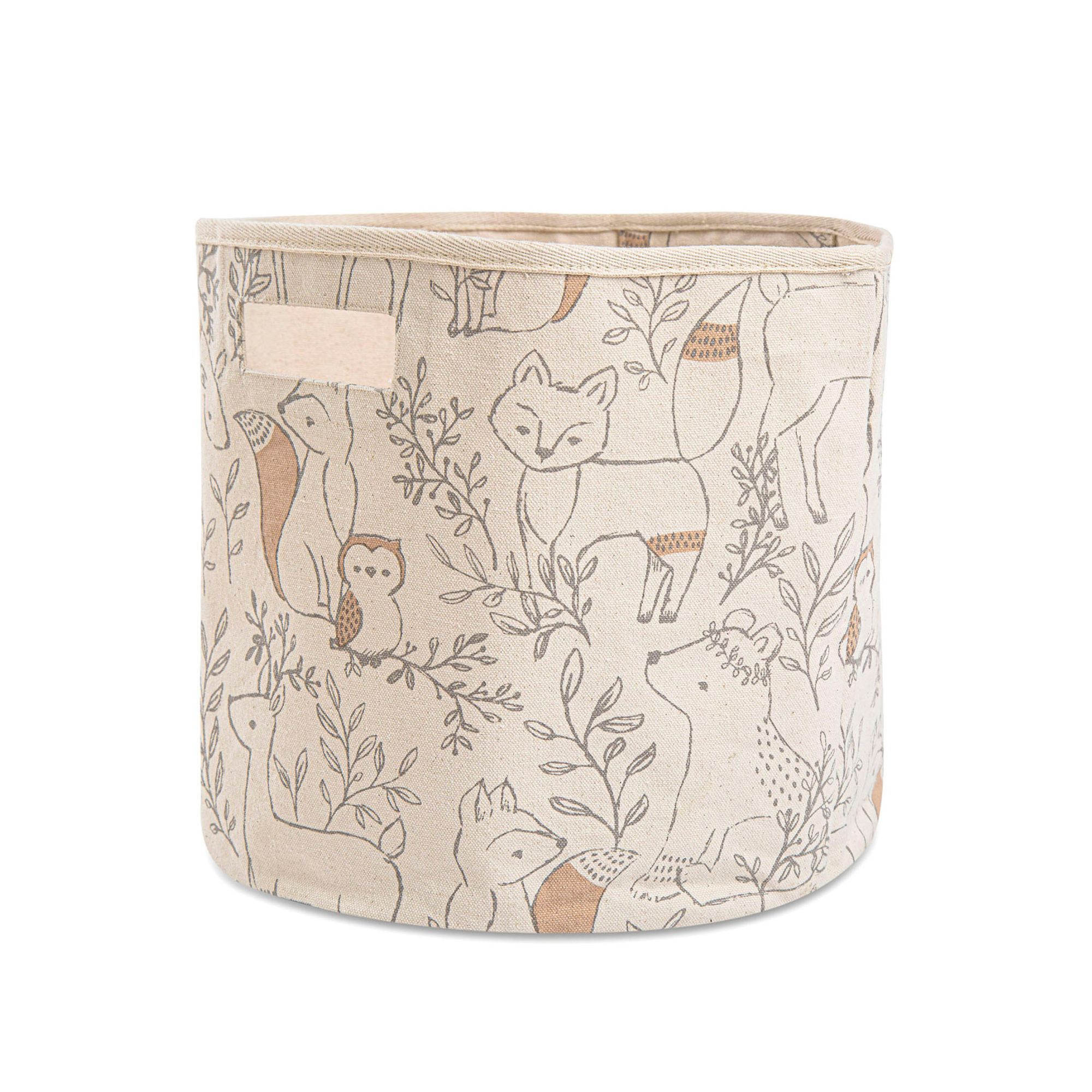 Beige storage bin for nursery with animal design